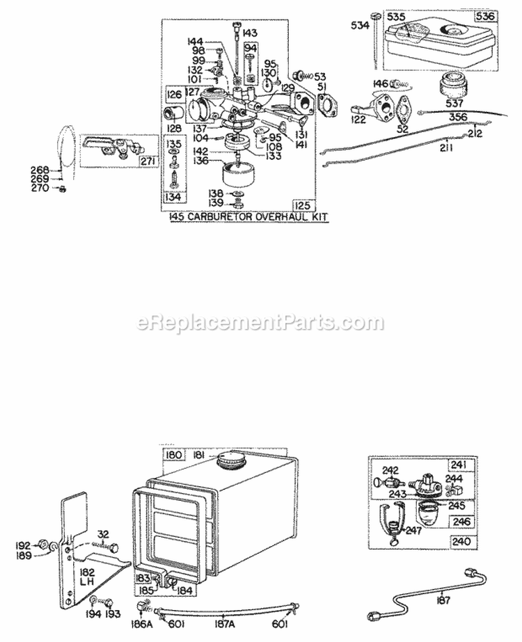 Carburetor AC Fuel Tank Diagram and Parts List for 144701-0110-99  Briggs and Stratton Engine